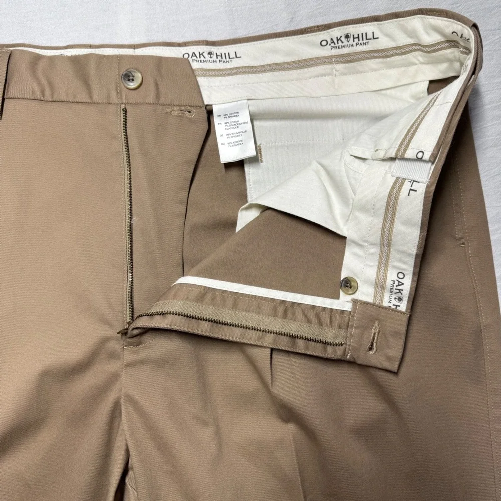 Oak Hall Men's Dress Pants 46x30 Pleated Front Classic Fit Khaki Cotton Stretch